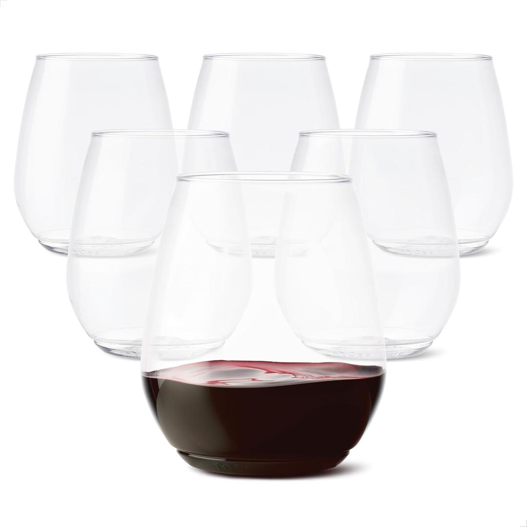 TOSSWARE POP 18oz Stemless Wine Glass Set of 48, Premium Quality, Recyclable, Unbreakable & Crystal Clear Plastic Wine Glasses, 18oz Standard