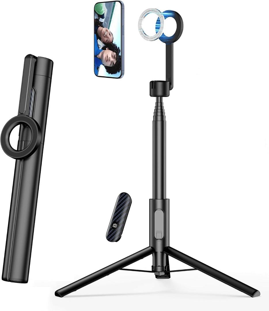 Vimitty for MagSafe Tripod for iPhone 64'' Selfie Stick Tripod Phone with Metal Ring and Remote, Phone Tripod for Video Recording, Cell Phone Tripod Mount Stand for Cellphone