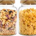 Bekith 2 Pack 42 FL OZ (1250ml) Glass Storage Jars with Wooden Lids, Glass Food Storage Container with Airtight Lid, Pantry Canister for Beans, Rice, Sugar, Coffee and etc