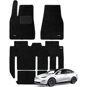 WENNEBIRD Superior Carpet Floor Mats for 2015-2020 Tesla Model X 7 Seats (Not for 5 Seats & 6 Seats & Chrome Rails), 0.6-Inch Ultra-Thick, Noise-Reducing, All-Weather Waterproof Anti-Slip 4-Pc Set