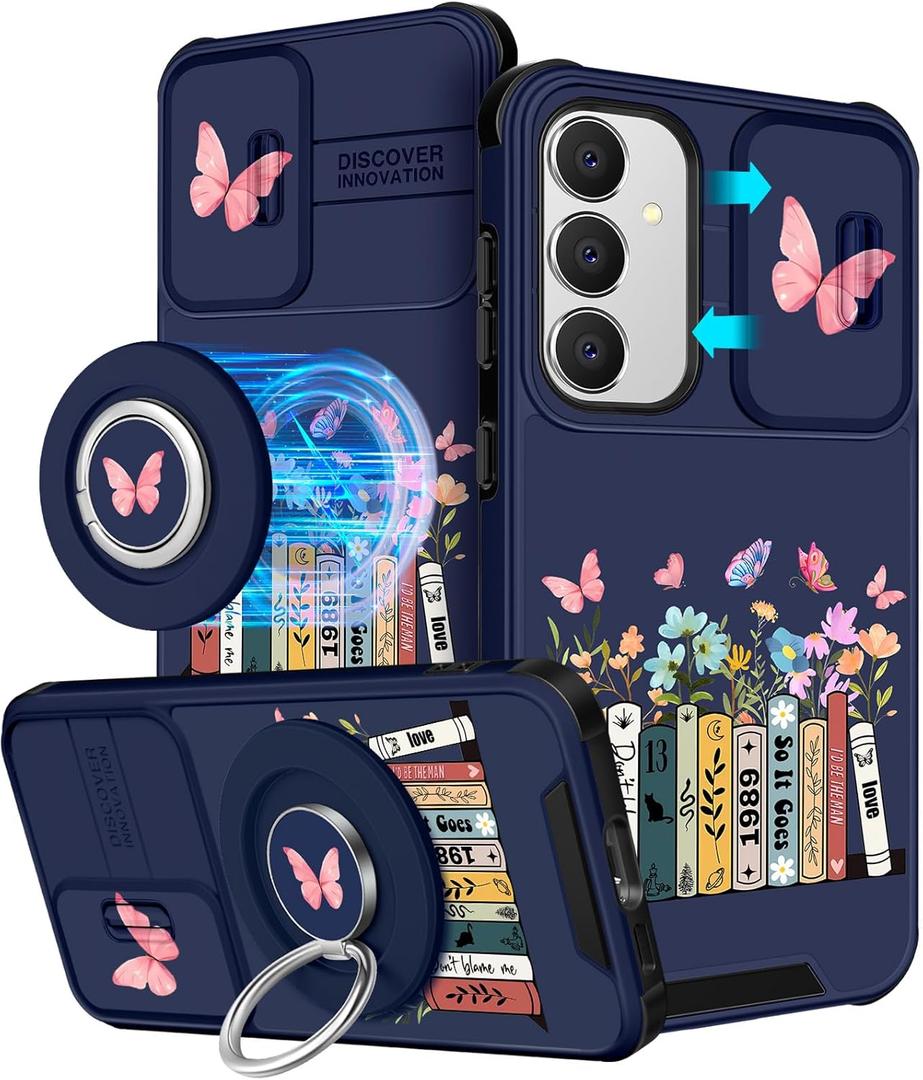 for Samsung Galaxy S25 Plus/S24 Plus Case - [2in1] Women Cute Girls Phone Cover Girly Aesthetic Book Unique Design Camera Cover Compatible with MagSafe Ring Holder Stand Funda