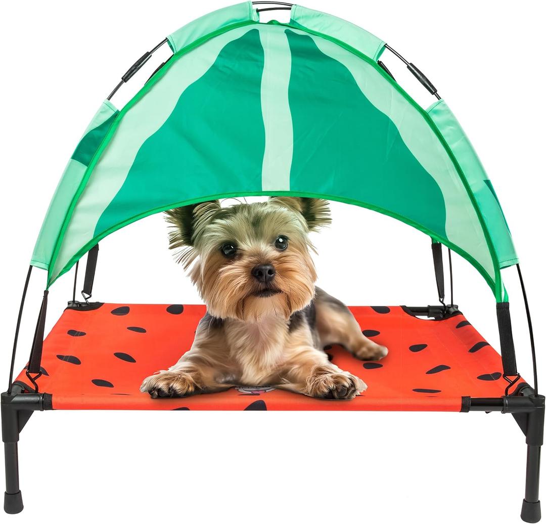 BigMouth Inc Elevated Canopy Bed for Dogs, Raised Outdoor or Indoor Pet Cot - Watermelon, Small Size