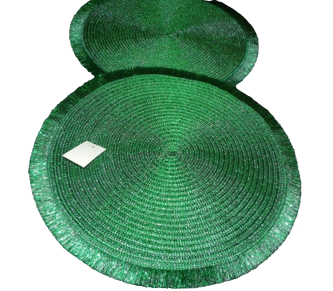 NEW 2 GREEN Metallic PLACEMATS 15" Round Holiday