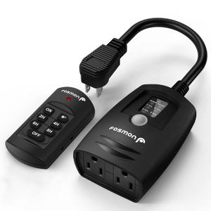 Fosmon Outdoor Light Timer Outlet with Remote Control, Waterproof Dusk to Dawn Plug-in Timer with Wireless Remote for Electrical Outlets, Outside Lighting, 100 ft Range, 15A 1/2HP, Grounded-UL Listed