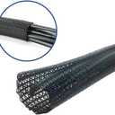 2pcs 5ft-3/4inch Black/White Cable Sleeve - Protects Cords from Pets & Organizes Wires - Modern Style - Polyester Material - Flame Retardant - Easy to Use & Cut (Black, 5ft-3/4inch)