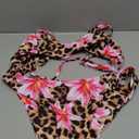 ZAFUL Women's Tie Back Padded High Cut Bralette Bikini Set Two Piece Swimsuit (Large, 1-floral Leopard)