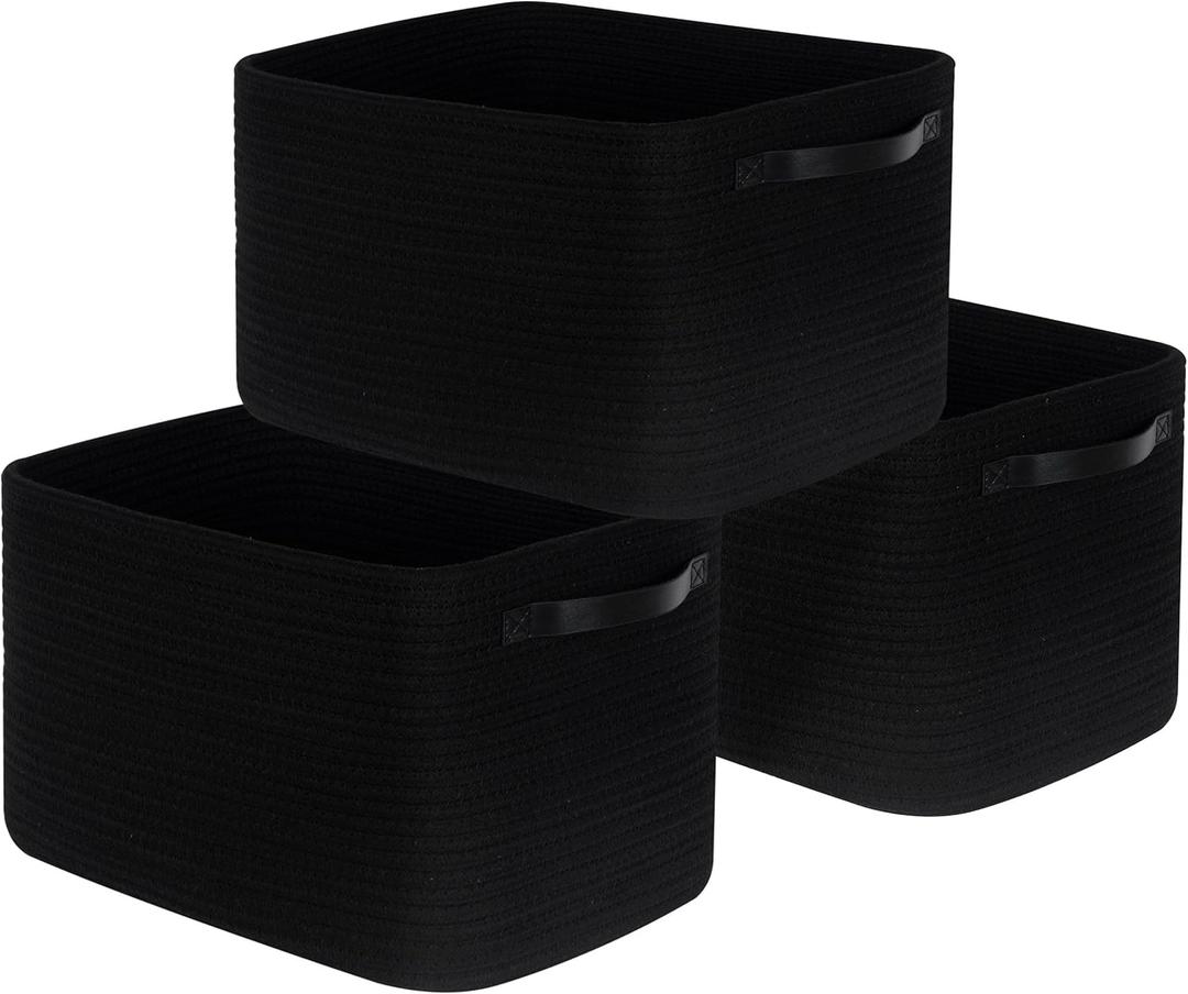 MINTWOOD Design 3-Pack Storage Baskets for Shelves, Decorative Baskets for Organizing, Woven Baskets for Storage, Book Basket Cube Bin Box, Pantry Closet, Shoe Organizer, Black / Black MINTWOOD Design 3-Pack Storage Baskets for Shelves, Decorative Baskets for Organizing, Woven Baskets for Storage, Book Basket Cube Bin Box, Pantry Closet, Shoe Organizer, Black / Black
