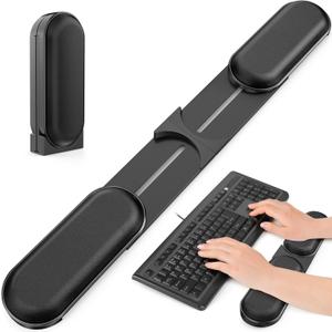 Adjustable Keyboard Wrist Rest, Extendable 16.57" to 25.17" Length & -30 to 30 Angle, Foldable Ergonomic Memory Foam Support for PC, Laptop, Gaming & Office, Waterproof PU Leather, Black
