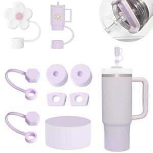 Cup Accessories Set Includes 6Pcs Silicone Spill Proof Stopper, 2Pcs Straw Cover Cap for 9-10 mm Straw, 1Pcs Silicone Boot Compatible with Stanley Cup 40oz&30oz Tumbler(Orchid)