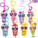 Valentines Day Gifts for Kids - Valentines Day Cards for kids - Set of 32 Crazy Straws Bulk - Valentine Exchange Cards for Girls Boys Toddlers School Class Classroom Party Favors