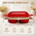 Mini Double Dutch Oven for Sourdough Bread Baking – Enameled Cast Iron Bread Pan with Lid, 500°F Oven Safe Non-Stick, Dual Round Loaf Space (6inch Diameter), Bake Two Different Loaves at Once, Includes 2×5" Banneton Proofing Baskets (Red)
