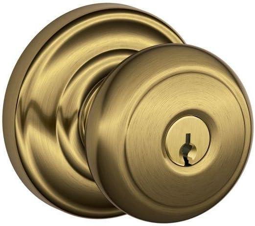 SCHLAGE F51A AND 609 AND Andover Knob with Andover Trim Keyed Entry Lock, Antique Brass