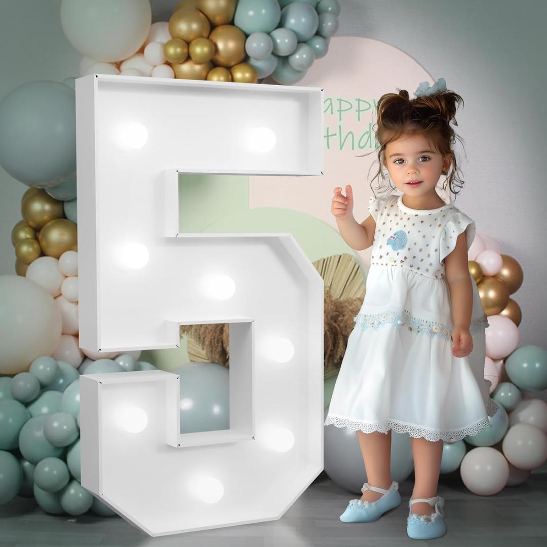 imprsv Light-up Numbers 5th Birthday Decorations: Large 3ft Marquee Number 5 15th 50th Birthday Women Men Five Year Old Birthday Decor Party Backdrop Anniversary Big Foam Board Number 0 (White)