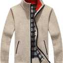 Yeokou Men's Casual Slim Full Zip Thick Knitted Cardigan Sweaters with Pockets (Large)