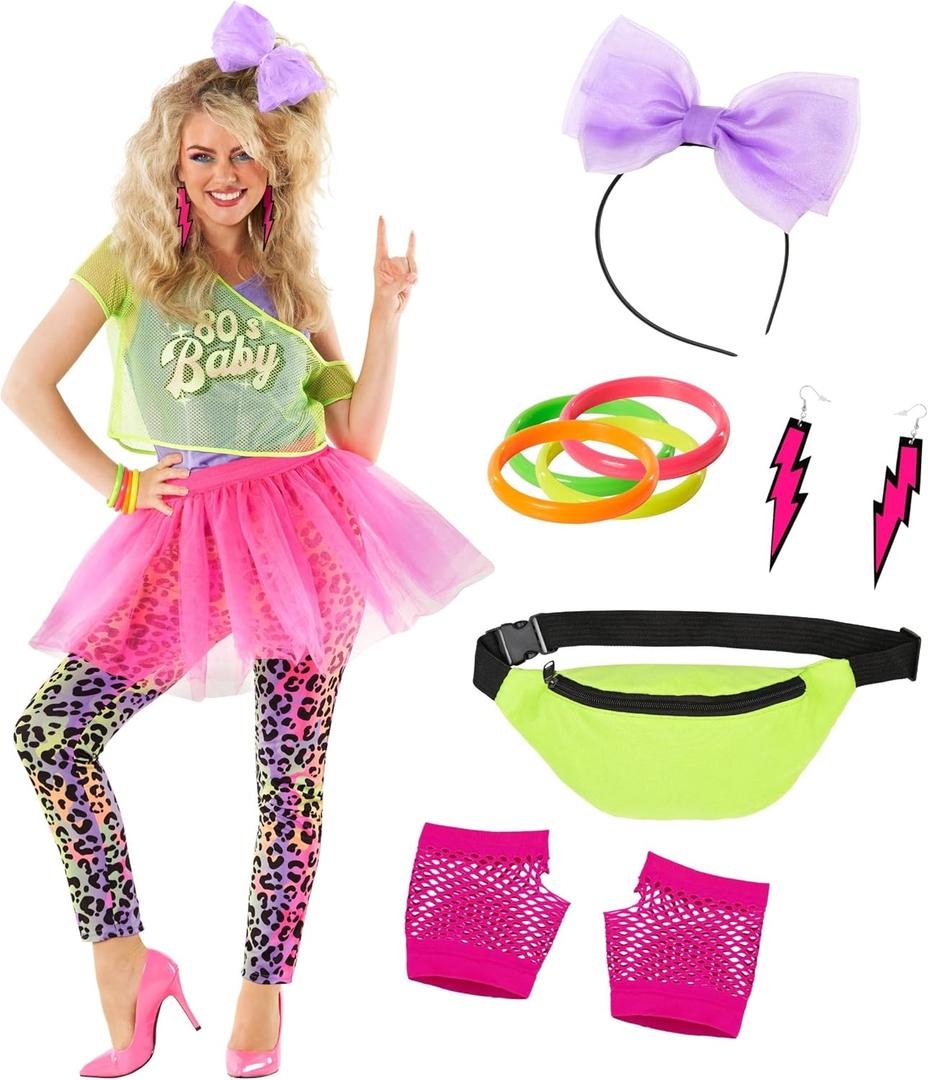 Morph 80s Outfit for Women 80s Costume Decades Day Outfits Womens 80 s Outfit for Party Halloween Disco Costume (Large)