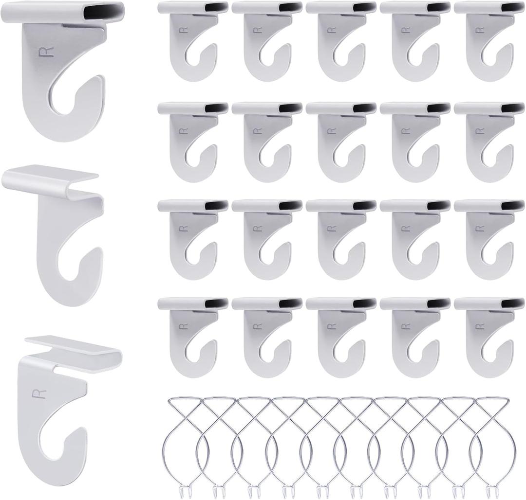 60 Drop Ceiling Hooks for Classrooms & Offices, White Heavy Duty Ceiling Hooks for Hanging Plants & Decorations, Metal T-Bar Hooks for Suspended Drop Ceiling Tiles