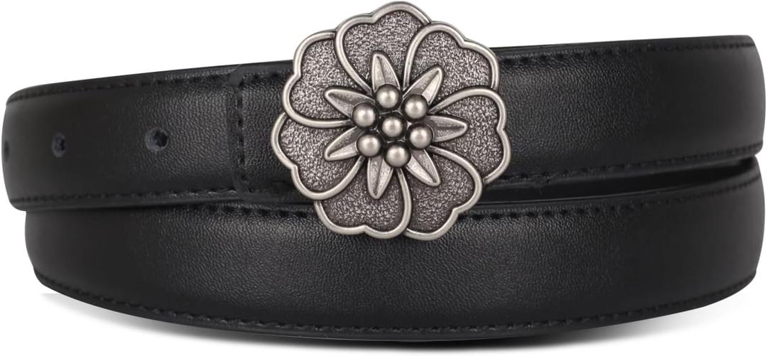 2 x Relang Women's Belts with Gold Buckle, Fashion Waist Band, Elegant Ladies' Belt, Gift for Women (26-27 (Pant 1-5), Ancient Silver Seven-petal Flower)