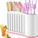 Straw Holder for Cabinet Door - Strong Magnetic Detachable Bottom, Easy to Clean, Dual Use (Countertop/Cabinet), Fits Various Sizes & Irregular Straws (Pink)
