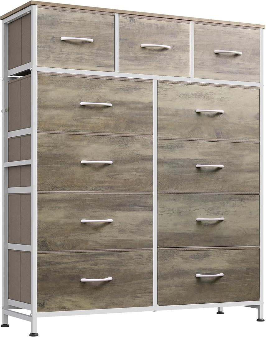 WLIVE Tall Dresser for Bedroom, Fabric Dressers Storage Tower, Dresser & Chest of Drawers Organizer Unit with 11 Drawers, Storage Cabinet, Hallway, Closets, Steel Frame, Wood Top, Greige, 11.7"D x 35.6"W x 42.2"H