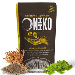 Oniiko 10 Mushroom Powder with Ginkgo, Ginseng and Ashwagandha for Performance, Memory & Immunity, 4800 mg Mushroom per Serving, 30 Servings, Best Before 25/06/2026 