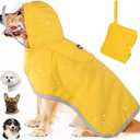 Lukovee Dog Raincoat, Adjustable Dog Rain Jacket with Clear Hooded Double Layer for Large Medium Small Dogs Puppies, Waterproof Rain Coat Poncho with Reflective Storage Pocket & Rim (Yellow, M)