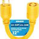 Kohree NEMA L5-30P to L14-30R Adapter Cord, 3 Prong to 4 Prong Generator Adapter, STW 10 AWG 12", 30 Amp L5-30P Male Generator to L14-30R Transfer Switch Female Adapter, Yellow