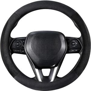 SEG Direct Steering Wheel Cover for Car, Standard Size 14.5-15 inch, Auto Interior Accessories, Plush Warm Velvet, Summer Winter, Black