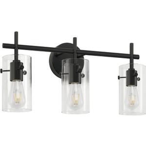 Bathroom Light Fixtures, 3-Light Matte Black Vanity Light, Black Bathroom Lights Over Mirror with Clear Glass Shade, Wall Sconces for Mirror Bedroom Living Room Hallway