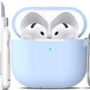 R-fun for AirPods 4 Case with Cleaner Kit,Full Protective Soft Skin Silicone Cover with Keychain for AirPods 4 Gen Case for Men Women,Compatible with Apple AirPods 4th Genaration Case 2024,Sky Blue
