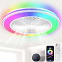 Smart WiFi&Bluetooth RGB Ceiling Fans with Lights and Remote,20"low profile ceiling fan with light,Compatible with Alexa,Google Assistant,App Control Color Changing LED,3000K-6000K,6 adjustable speed (CLF40)