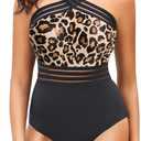 Tempt Me Women Crisscross One Piece Swimsuit Tummy Control Bathing Suit Front Crossover Swimwear (Black Leopard)