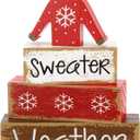 Chunful 4 Pcs Christmas Table Decor Wooden Ugly Sweater Decoration Christmas Tiered Tray Decor Decorative Sweater Table Centerpiece Rustic Farmhouse Xmas Block Signs Gift for Home Kitchen Office