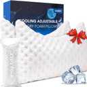 Cooling Side Sleeper Pillow for Neck and Shoulder Pain, Luxury Shredded Memory Foam Curved Bed Pillows for Sleeping Set of 2- Adjustable Queen Size- Washable Cover Crescent White