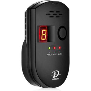 Gas Detector, Natural Gas/LPG/City Coal Gas Leak Detector, Plug-in Sensor Gas Monitor with Sound Alarm and LED Display, Methane Propane Butane Combustible Gas Alarm for Kitchen RV Garage-Black