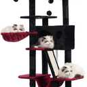 Hey-brother Gothic Cat Tree, 53 inch Cat Tower for Indoor Cats, Cat House with Padded Platform Bed, Toy Balls, Large Cozy Condo, Hammocks and Sisal Scratching Posts, Black and Red MPJ019SBR