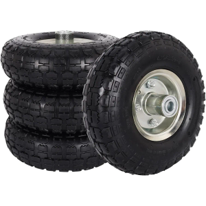 RUTU 4.10/3.50-4" Pneumatic Tires, 10 Inch Pneumatic Wheels with 5/8" Axle Bore Hole 2.2" Offset Hub for Wheelbarrow, Cart, Dolly, Hand Truck, Generator, Lawnmower, Garden Wagon, 4 Pack