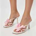 MakeMeChic Women's Open Toe Floral Kitten Heels Flower Summer Beach Sandals (White, 6.5)