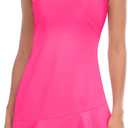 Viracy Tennis Dress for Women Sleeveless Golf Dresses with Shorts and Pockets Ruffle Zip Up Stand Collar Golf Outfits (Extra Large Solid Hot Pink)