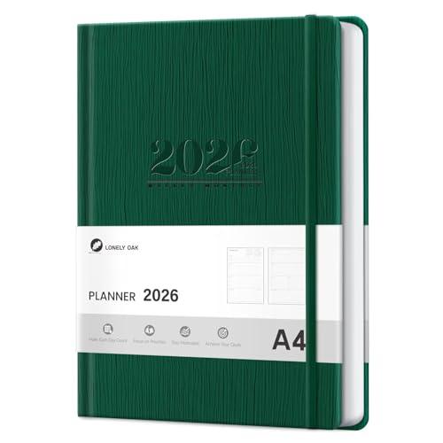 2026 Planner, Large Weekly and Monthly Planners, A4 Faux Leather Daily Calendar 2026 Planner, 12 Month Agenda from Jan. to Dec., Hardcover Habit Tracker Journal(Green)