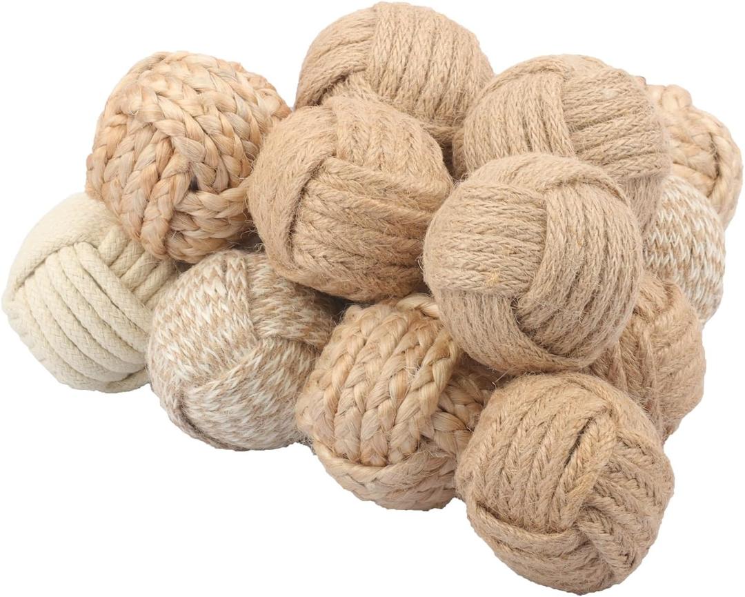 15 PCS Decorative Jute Balls for Bowls Fillers, 2.5 inch Rustic Jute Orbs, Nautical Rope Balls for Home Decor, Centerpiece Bowls, Tabletop Dcor & Coastal Accents.