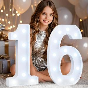 Pooqla 16th Birthday Decorations for Girls Boys, Large 12.6 in Tall Light Up Numbers for Sweet 16 Party Table Decor, Big Marquee Numbers for Girls 16th Birthday Gift Anniversary Decor, Cool White