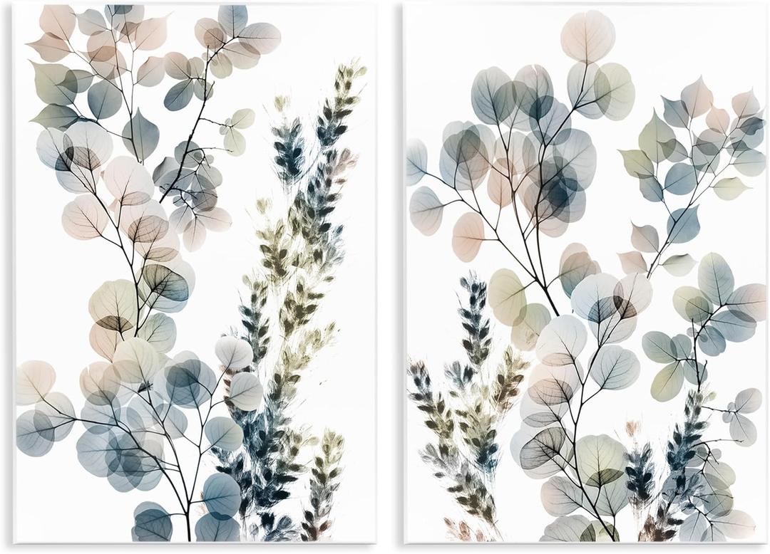 Stupell Industries Collage of Translucent Plants Blue Green Beige, Designed by Albert Koetsier Wall Plaque, 2pc, Each 13 x 19
