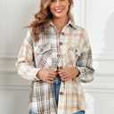 ZAFUL Womens Plaid Shirts Button Down Shacket Long Sleeve Collared Business Casual Blouses Tops (S)