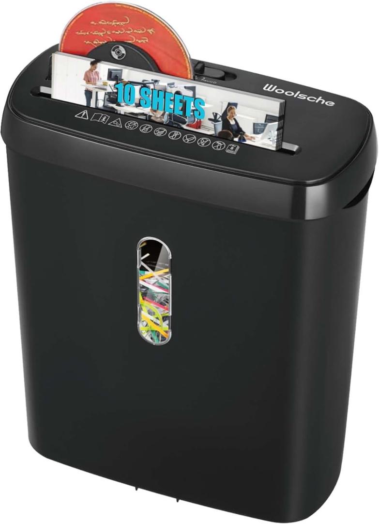 Home Office Paper Shredder - Woolsche 10-Sheet Strip Cut with 3.17-Gallon Basket - P-2 Security Level - CD & Credit Card Shredder - Durable & Fast - Jam Proof System - ETL Certified