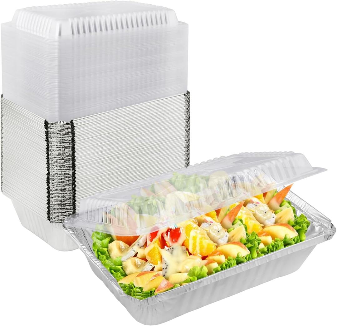 125 Pack 8.5 x 6 Inch Aluminum Foil Pans, Disposable Aluminum Pans With clear Lids for Baking, Food Prepping, Heating, Storing, Prepping Food, Depth 2 Inch
