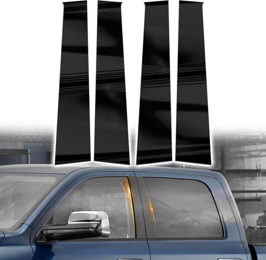 Door Pillar Posts Trim,Door Window Outer Post Panel Covers fit for Dodge Ram 1500 2500 3500 2009-2018,Door Pillar Moldings Covers,Anti Scratches Glossy Black 4PCS