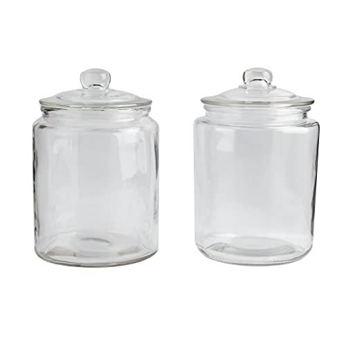 Mason Craft & More Airtight Kitchen Food Storage Clear Glass Pop Up Lid Canister, 2 Piece Glass Apothecary Canister Set (2x 5.7 Liters)