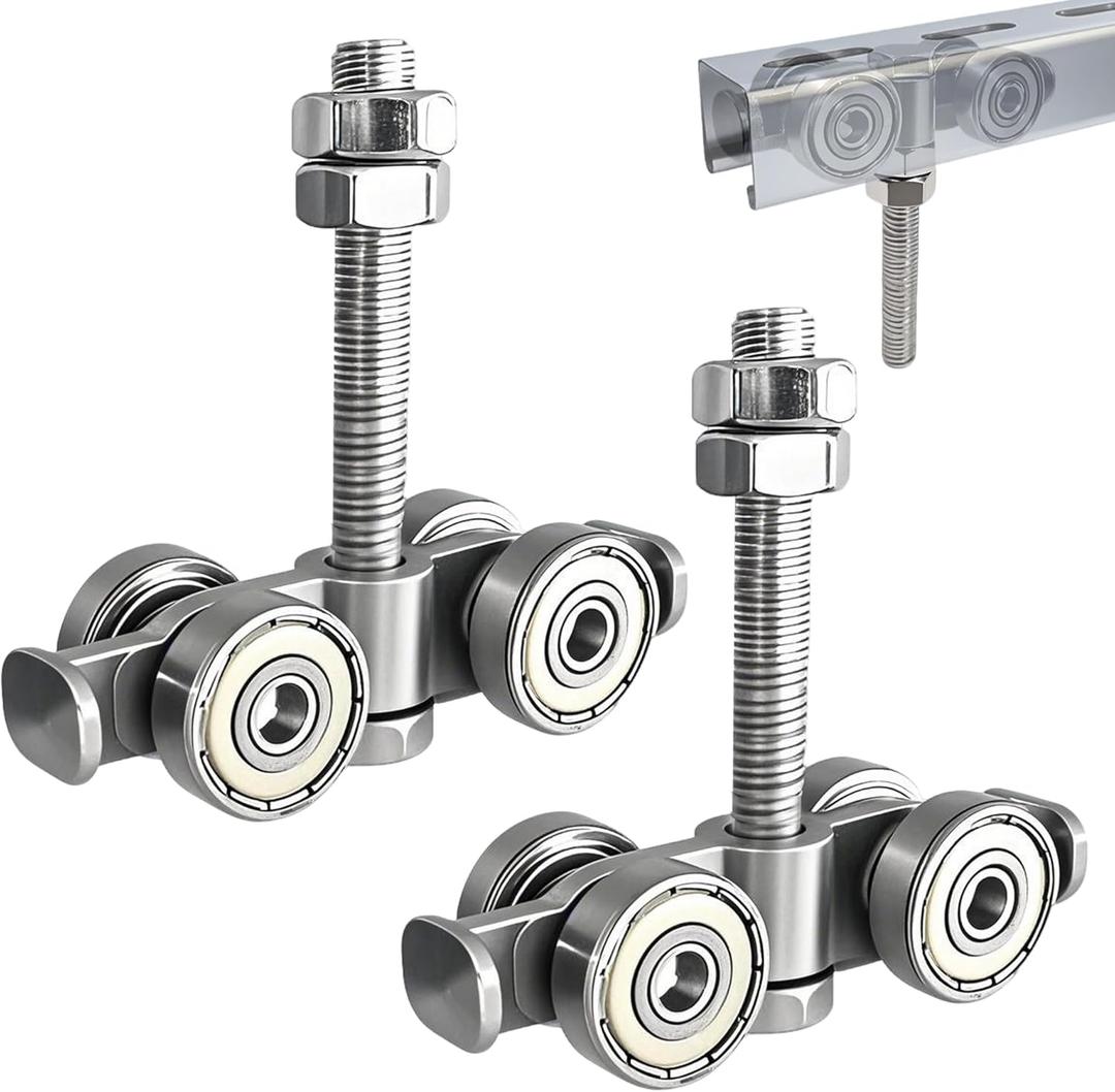 4 Wheel Rolley Assembly Silent Rollers Wheel for 1-5/8" Wide and All 1-5/8" or Taller Rail Hanging Track, Track Roller Used for Barn or Shed Sliding Doors2 Pack