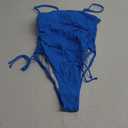 Yonique Women Strapless One Piece Swimsuit Tummy Control Bandeau Bathing Suit Cheeky Swimwear (Medium, Blue)