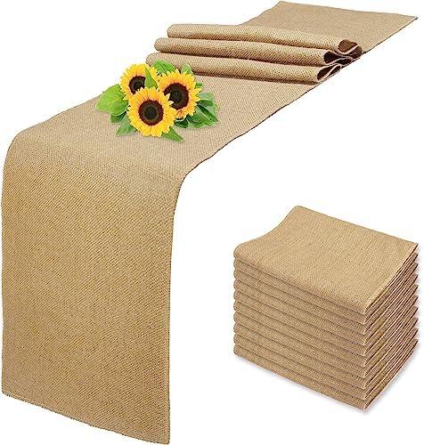 Wlirantim 10 Pack Natural Burlap Table Runners,12 x 72 Inch Rustic Jute Table Runner and Placemats Bulk for Western Wedding Table Decorations,Farmhouse Style Party,Holiday,Kitchen Table Decor